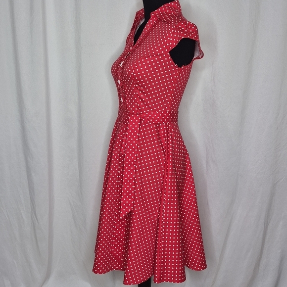 Wedtrend 1950's Style Red/White Polka-Dot Fit & Flare Midi Dress - Size S (US 2) - Picture 3 of 13